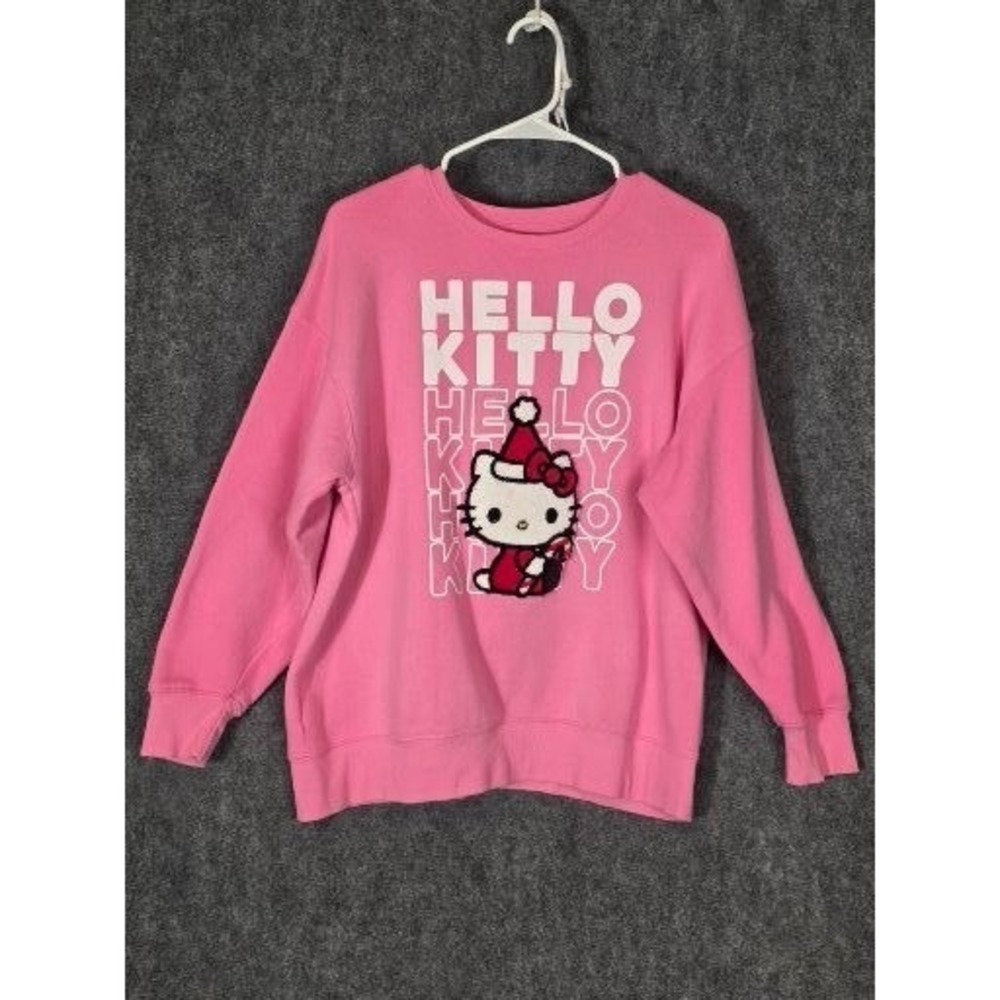 Hello Kitty Christmas‎ Sweatshirt Womens Small Pink Santa Candy Cane Crewneck S